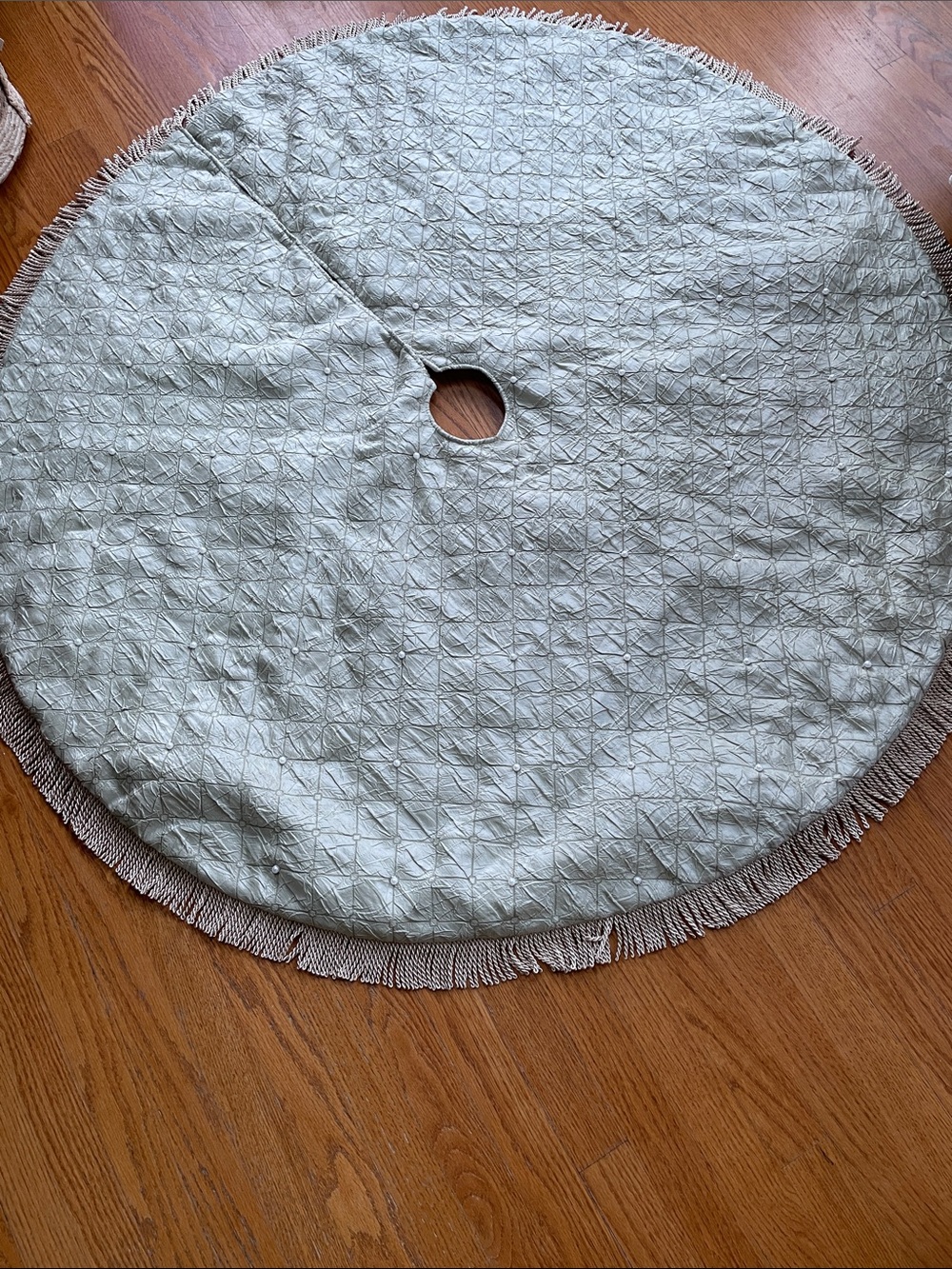 Round Quilted Tree Skirt with Fringe - Sage Green